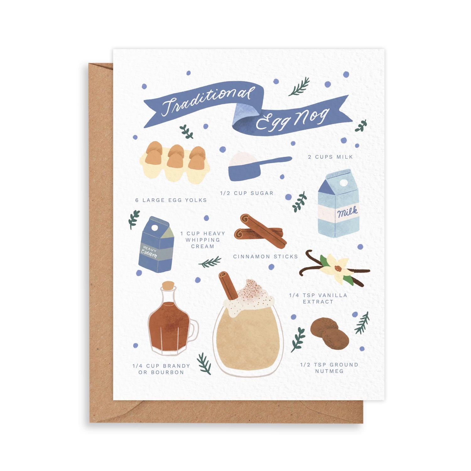 Christmas Greeting Card with Traditional Eggnog Drink Card Recipe