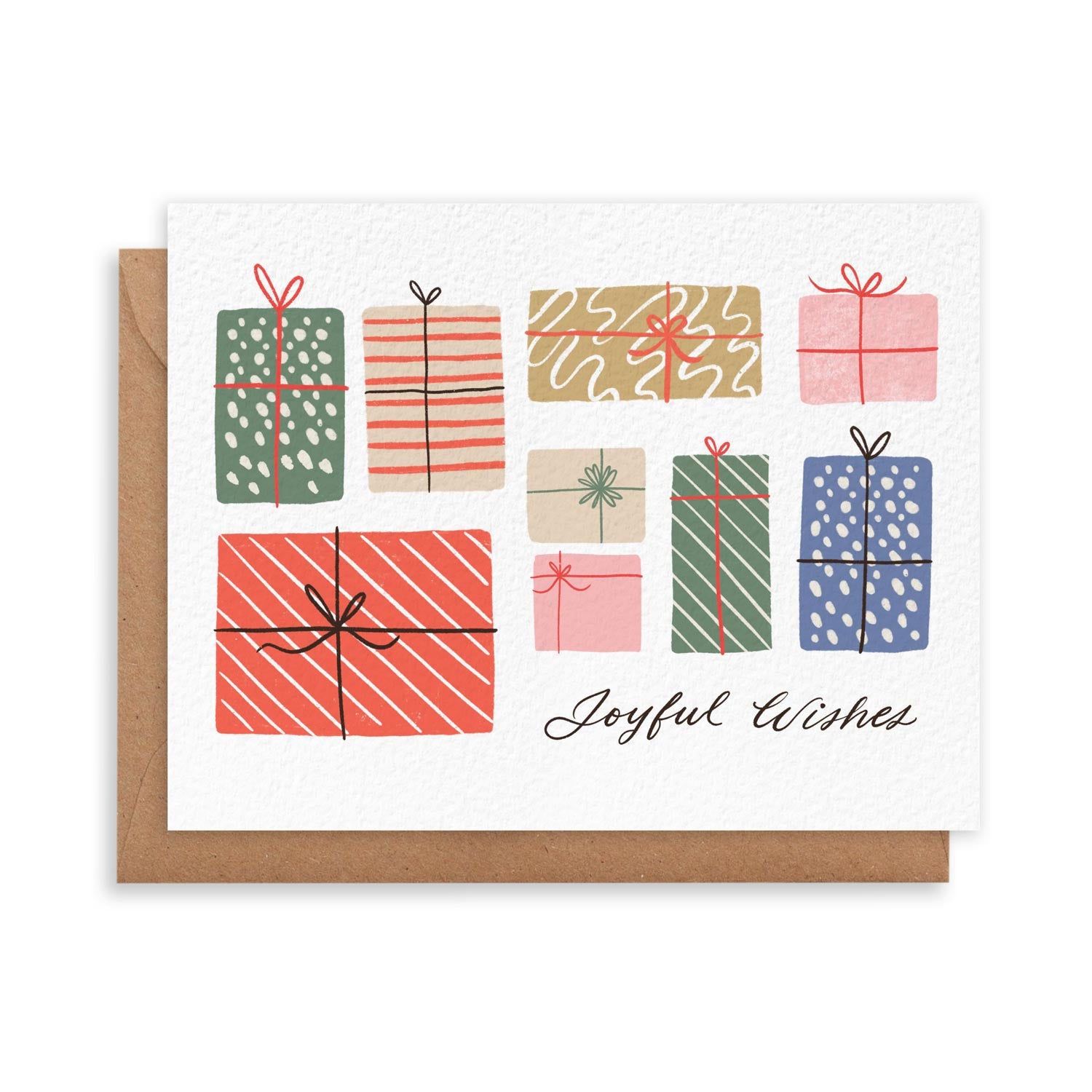 Christmas presents greeting card with Joyful wishes message