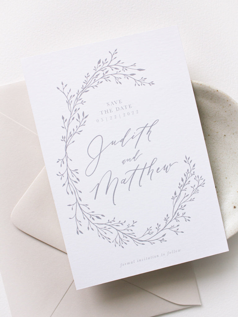 Minimalistic rustic wedding save the dates by Papelu Studio from Vancouver, British Columbia.