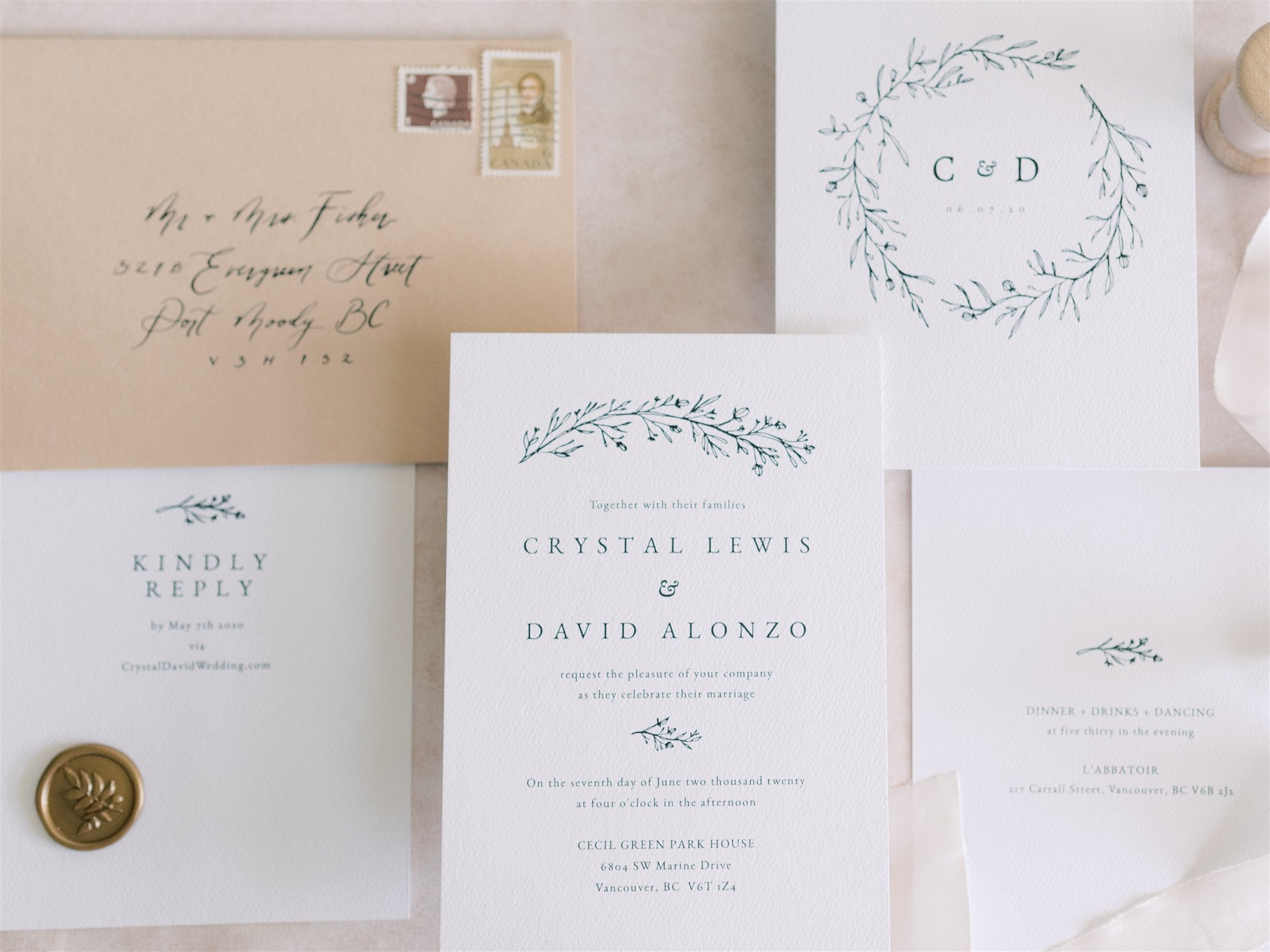 Minimalistic rustic wedding invitations by Papelu Studio from Vancouver, British Columbia. Photo by Vivian Wong Photography.